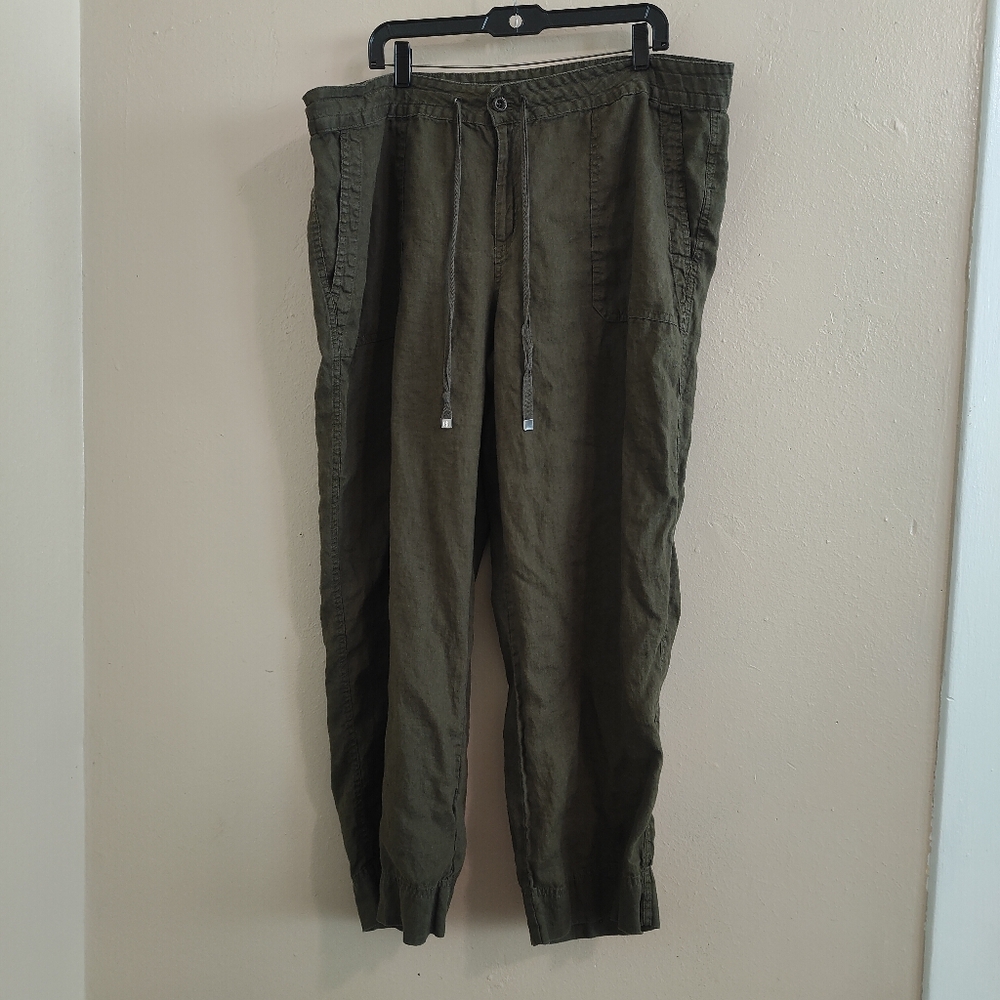 Lauren Ralph Lauren woman's linen olive green pants plus size.  18W